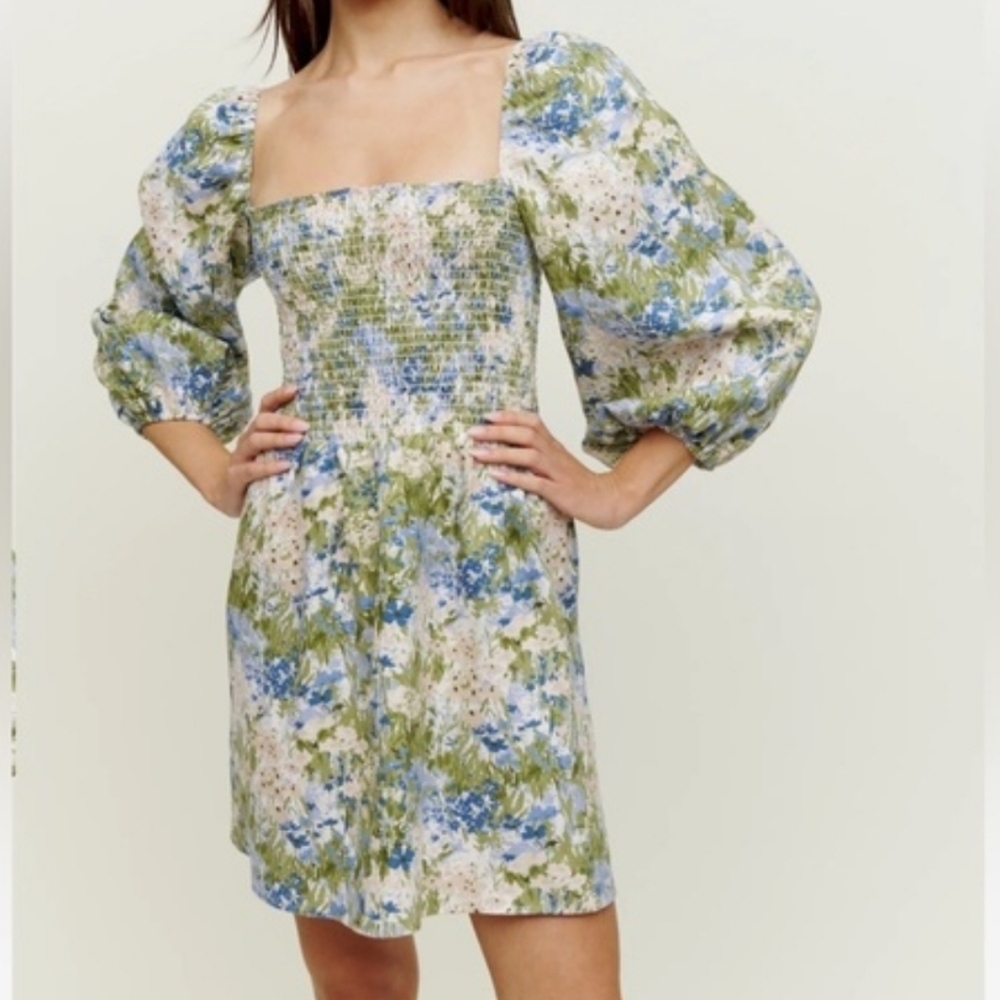 Reformation Greyson Linen Mini Dress Floral Hillside Mini Dress XS NEW NWT
